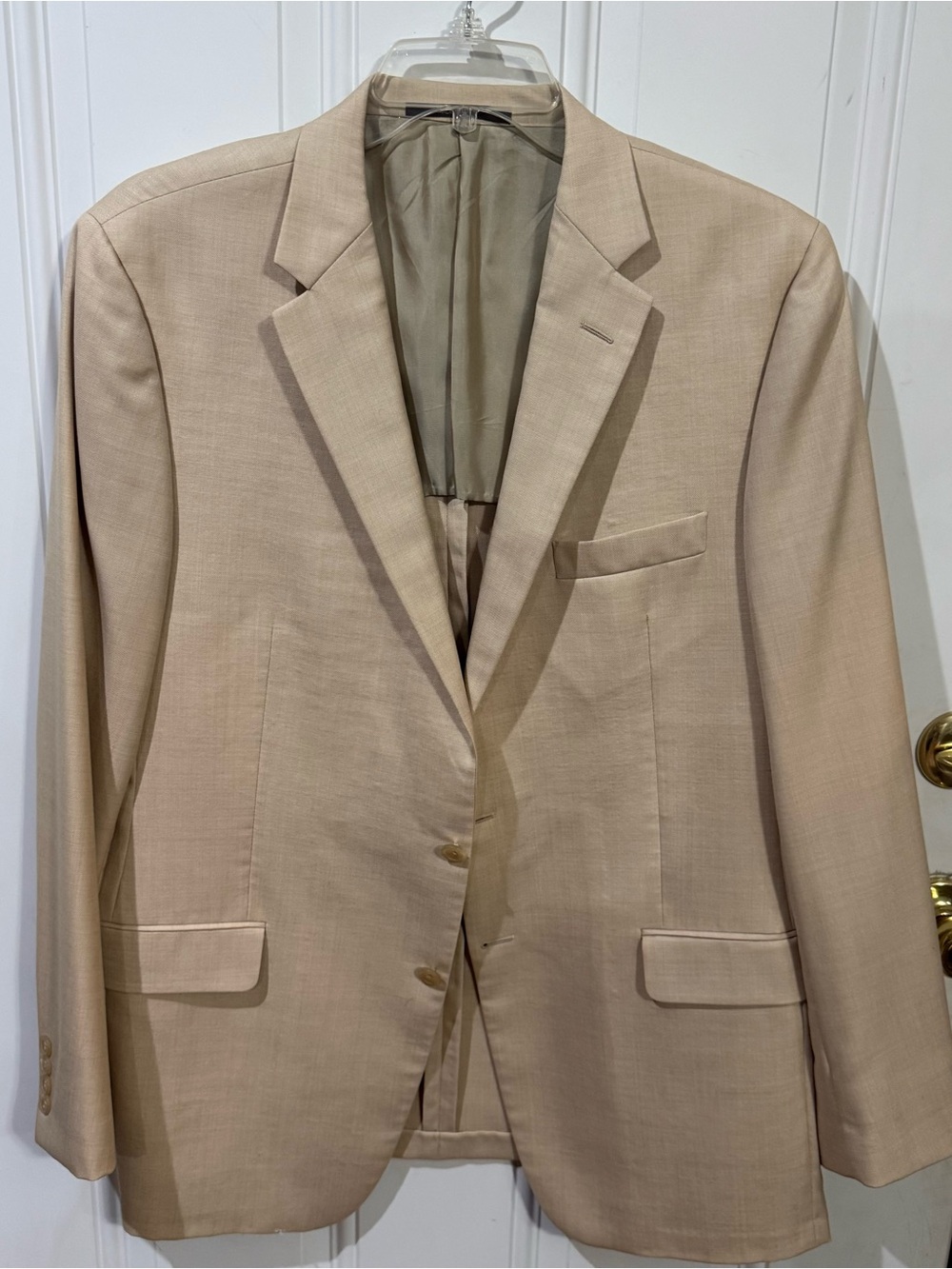 Hickey Freeman Beige Single-Breasted Blazer Two Button Wool Silk Made in USA